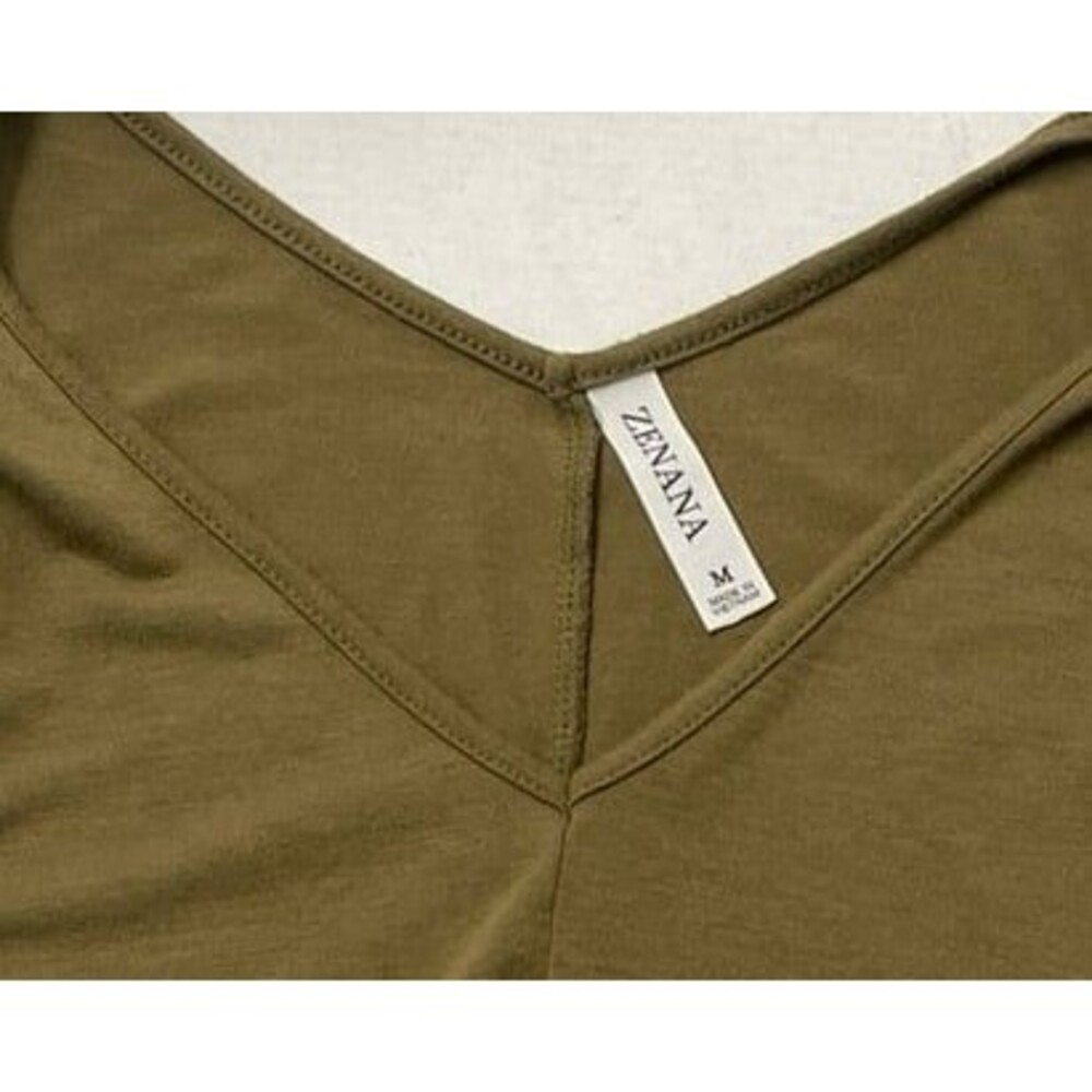 Zenana Women's Relaxed Fit V-Neck Short Sleeve Maxi Dress Size M Olive Green - Picture 3 of 4